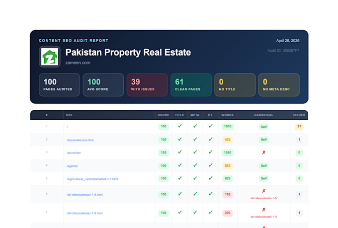 provide a complete SEO audit report with actionable recommendations