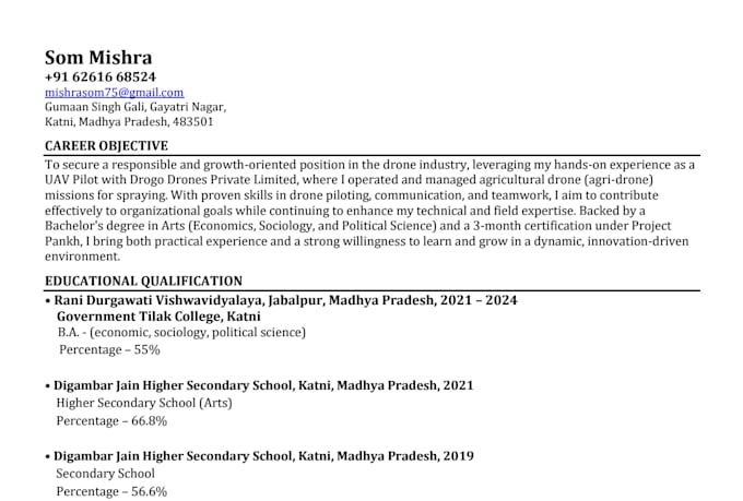 write a professional ats friendly resume and CV