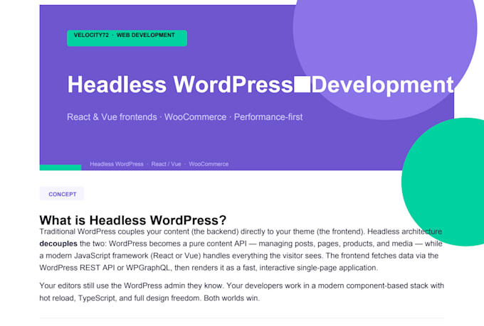 develop headless wordpress or woocommerce with react or vue