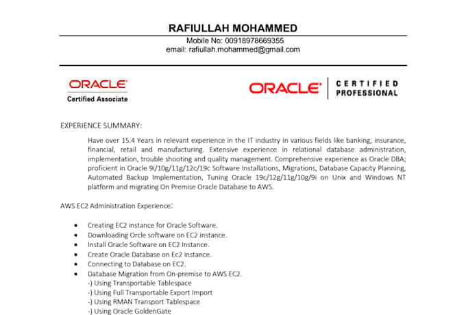 provide oracle rac data guard and AWS dba support