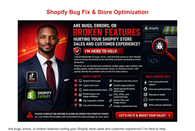 fix bugs, errors, and issues on your shopify store