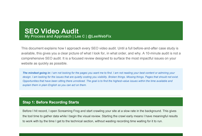 record an actionable SEO video audit of your website