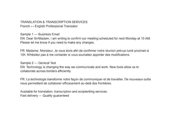 provide translation, transcription, scriptwriting