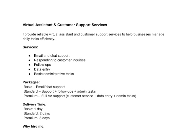 provide virtual assistant services