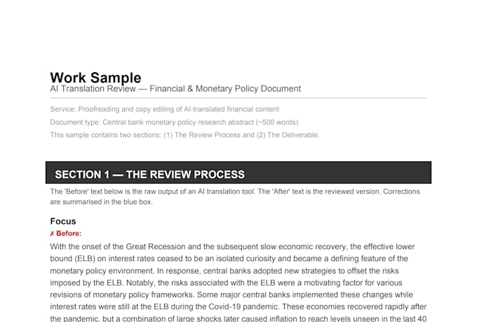 proofread ai translated financial documents to en