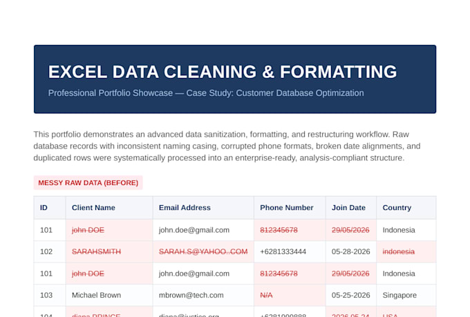 do excel data cleaning, remove duplicates, and fix formatting