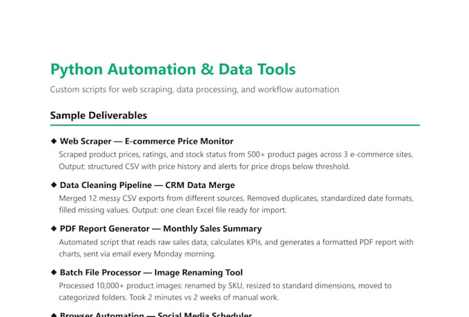 write python scripts for web scraping, data processing, automation