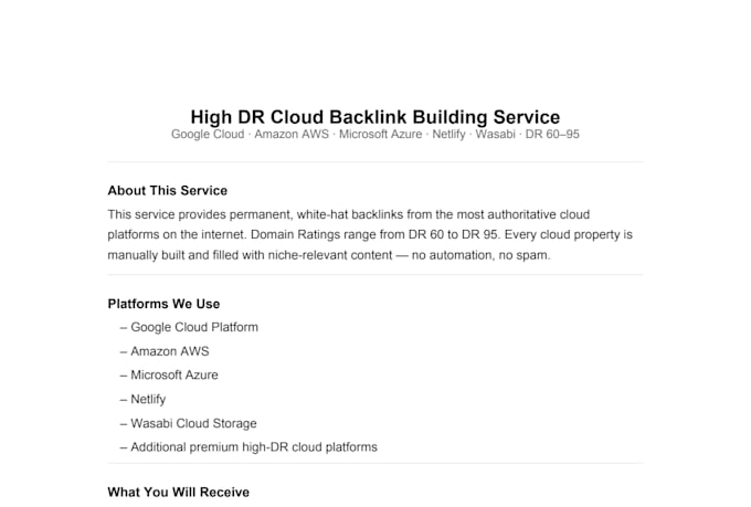 build permanent dr65 dr95 cloud backlinks for SEO dominance