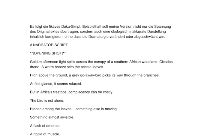 translate your nature documentary script to german