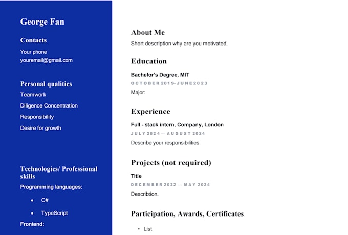 write a professional ats friendly CV and resume