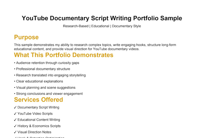 research and write an engaging youtube documentary script