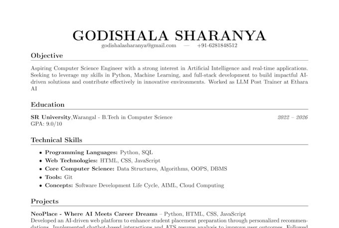 create a professional ats friendly resume and CV