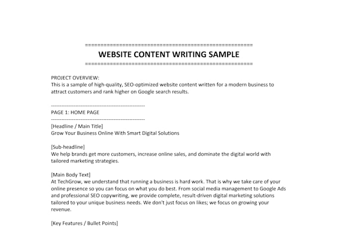 do SEO website content writing, home page, and about us page