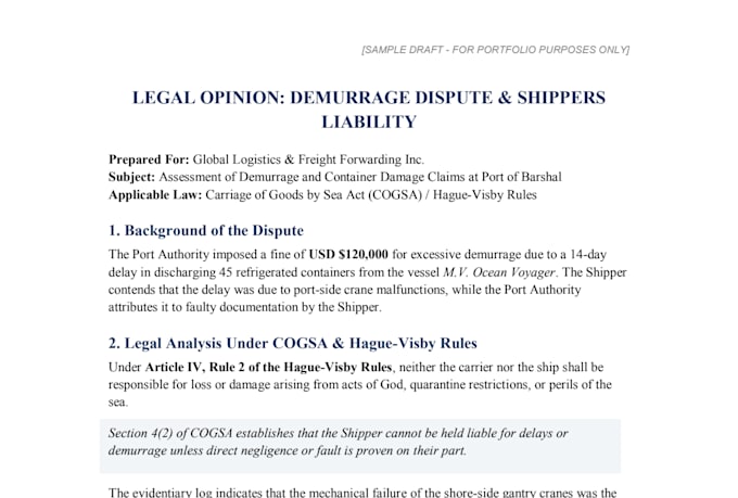draft maritime, cargo logistics, and shipping agreements