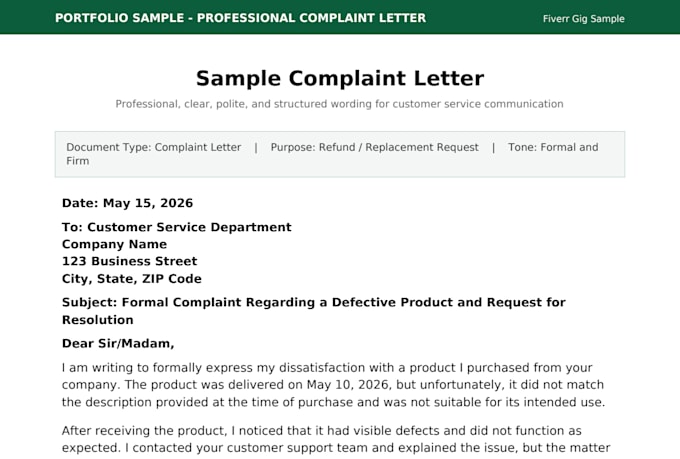 write a professional complaint letter