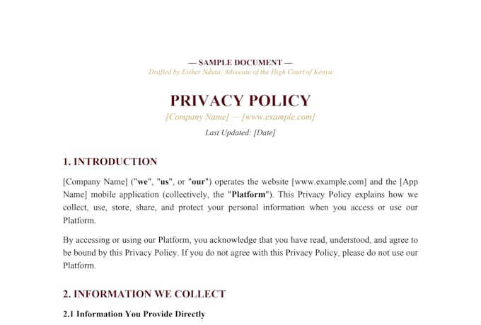 draft privacy policies, terms and conditions