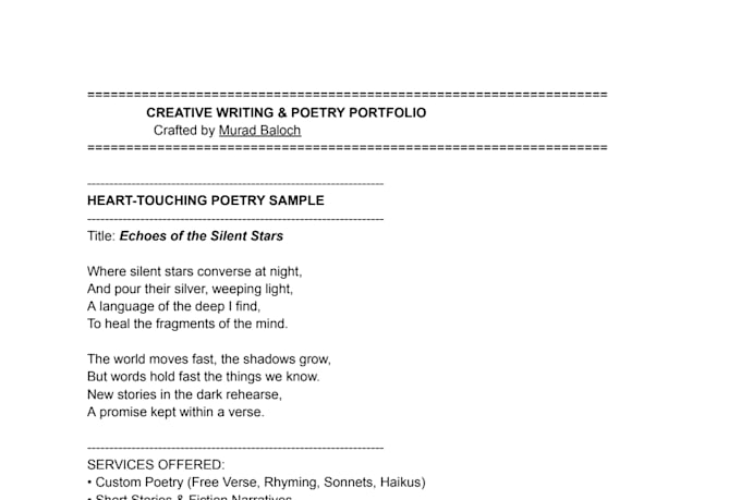 be your creative poetry writer and storyteller
