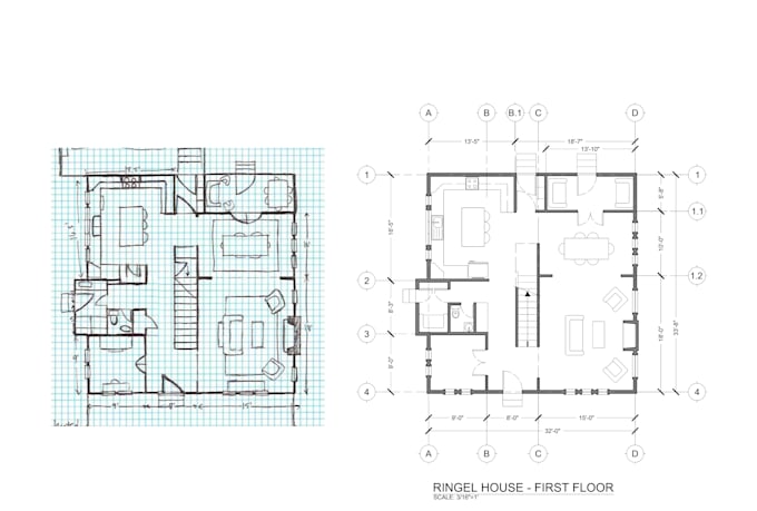 redraw any architectural drawing into an autocad dwg file