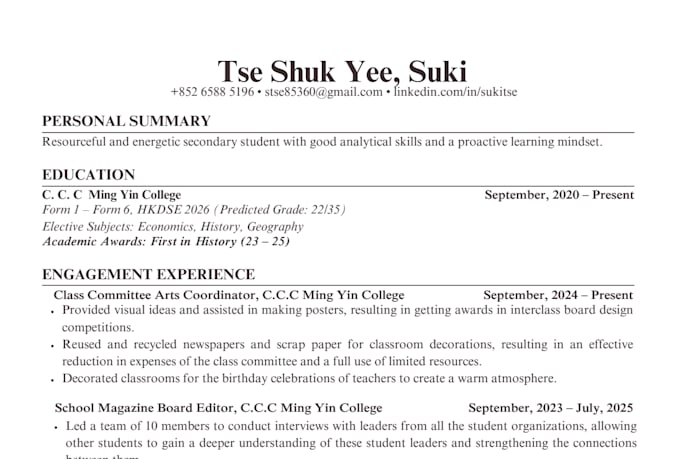 write an excellent student CV and resume for you