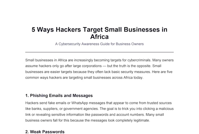 write cybersecurity awareness articles for small businesses