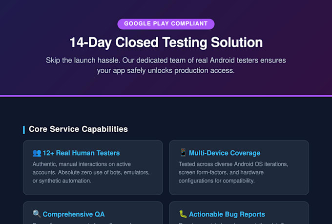get you 12 testers for google play closed testing and production access