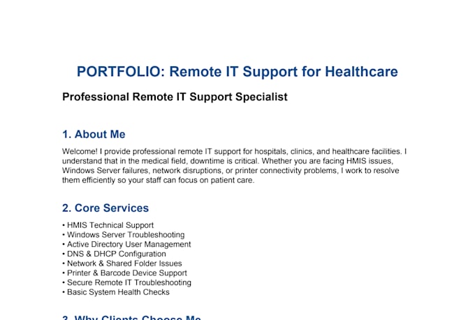 provide remote IT support for hospitals, clinics, hmis and networks