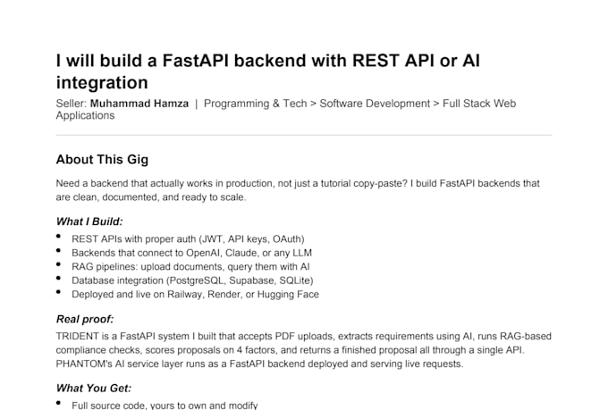 build a fastapi backend with rest API or ai integration