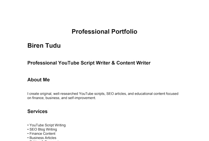 professional youtube script writing for finance and business