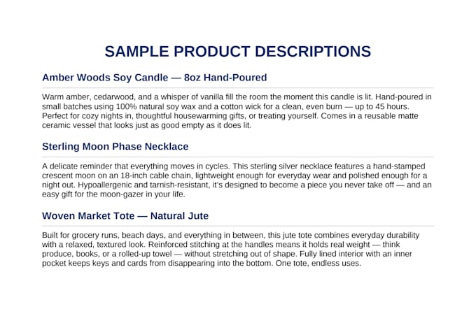 write SEO product descriptions for etsy or shopify