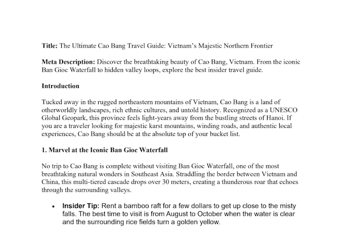 write SEO travel articles and guides about vietnam