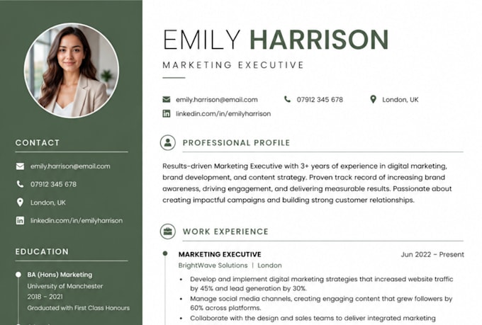 create a professional CV or resume