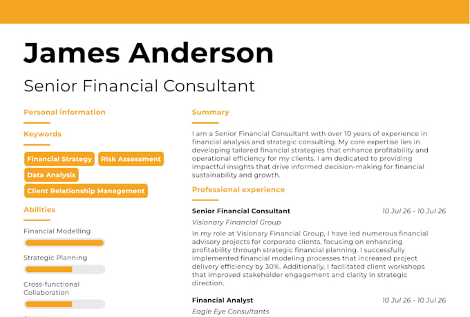write a professional ats resume and CV