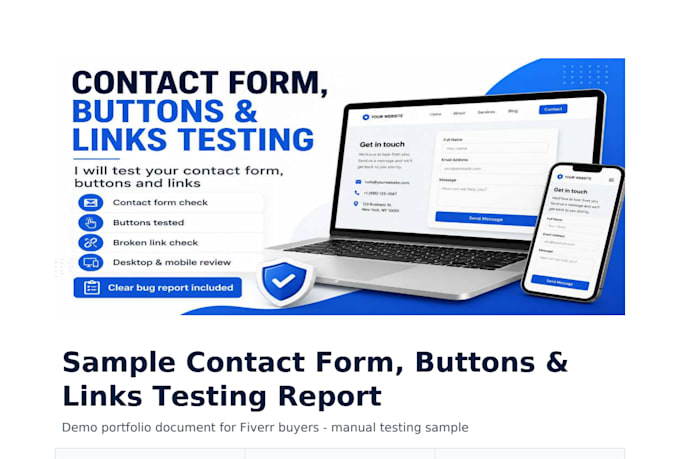 test your contact form, buttons and links