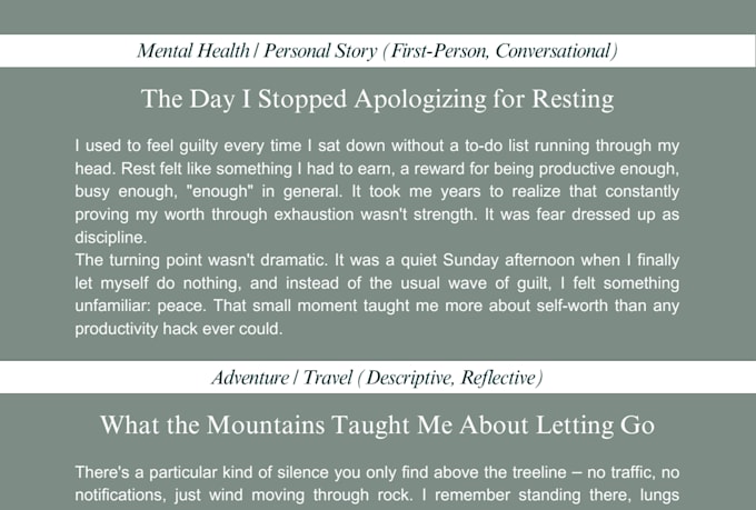 write lifestyle blog posts and personal stories