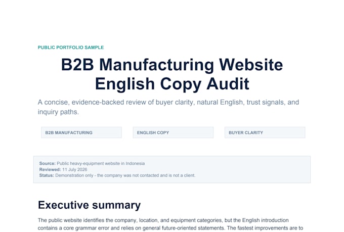 audit and rewrite b2b manufacturing website copy