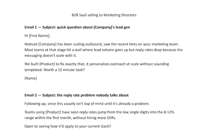 write a 5 email cold email sequence for b2b lead generation