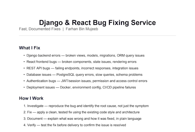 fix bugs and build features in python django and react apps