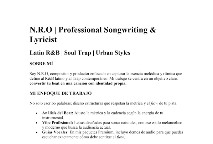 write professional latin rb and soul trap lyrics