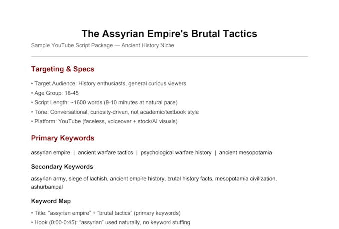 write ancient history documentary scripts for youtube