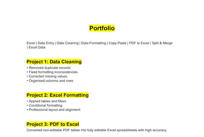 do excel data entry, data cleaning, formatting, and splitting data