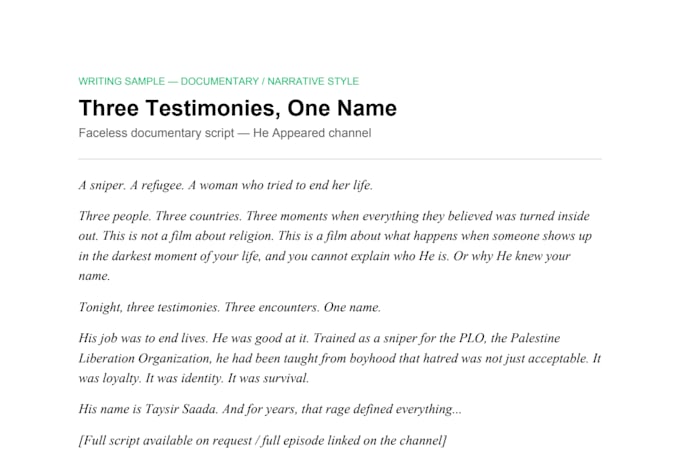 write engaging faceless youtube scripts for documentary or explainer channels