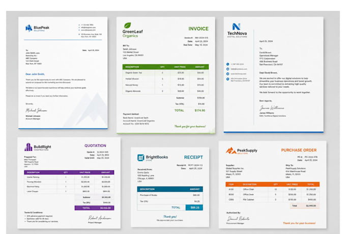 create editable invoices, letterheads and business documents