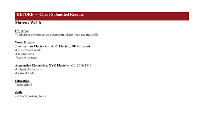 write a professional skilled trades and logistics resume