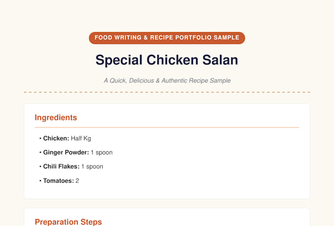 write professional food articles and recipes