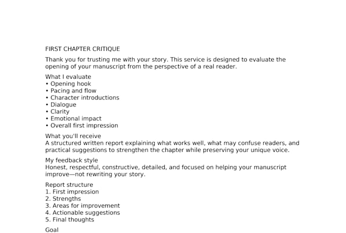 critique your first chapter and give honest reader feedback