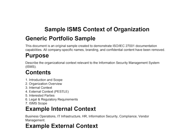 create professional isms documentation, policy, procedure
