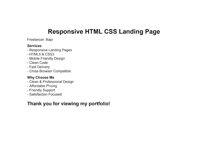 create a responsive HTML CSS landing page