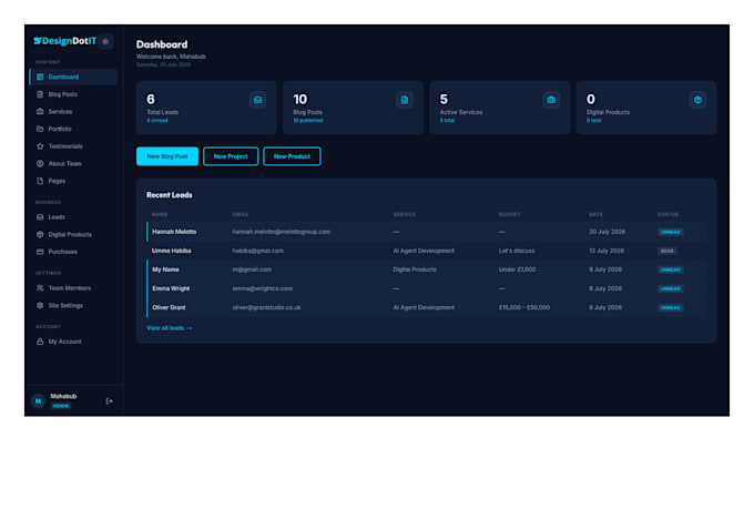 custom admin dashboard website for your agency clients