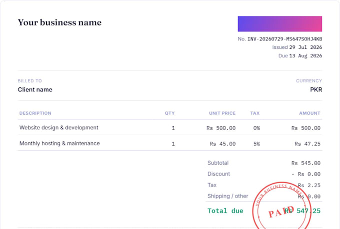 generate HTML for invoices