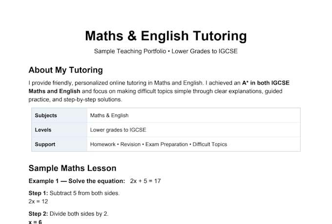 tutor maths and english up to igcse level